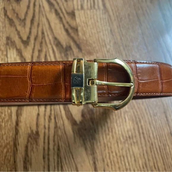 Brown Leather Aligator Belt with Gold Buckle Size 36